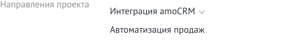 Несколько выбранных значений мультисписка видны в карточке amoCRM